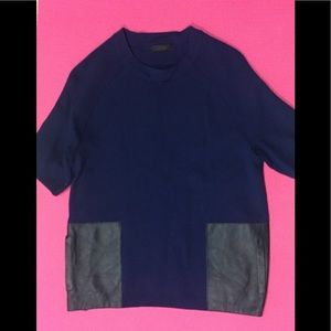 J Crew's Leather Pocket Short Sleeve T Sweater Med